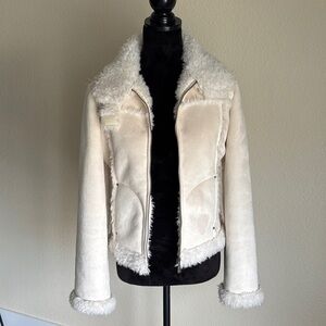 Bebe White Teddy Jacket with Luxurious Collar